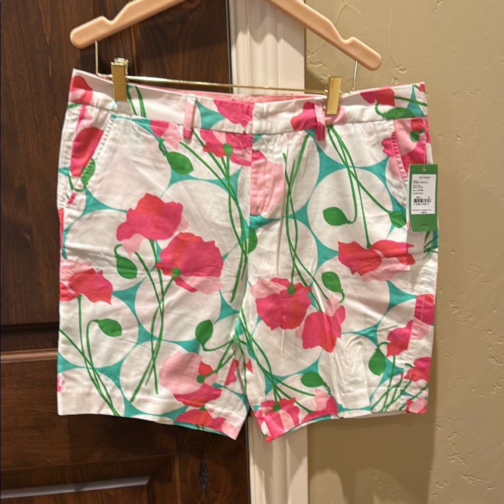 Lilly Pulitzer Pink and White Bermuda Shorts Vibrant Floral Design